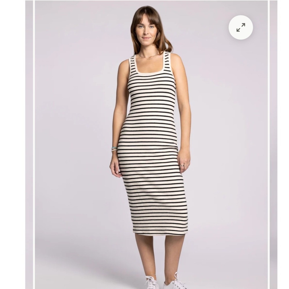 Thread & Supply  Striped Tank Midi Dress Black White‎ Knit Ribbed Sleeveless Med - Picture 5 of 15